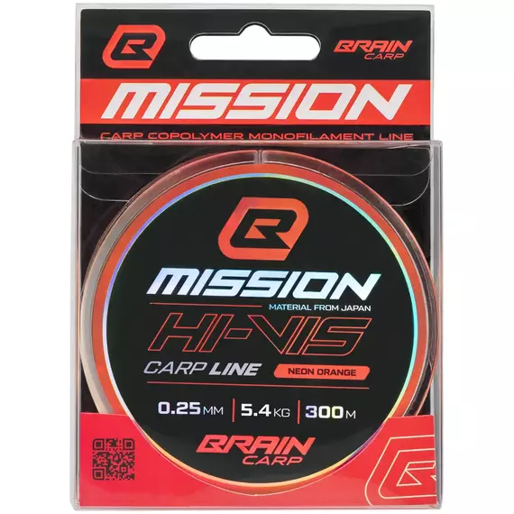 Волосінь Brain Mission Carp Line (Neon Orange) 300m 0.25mm 5.4kg, фото , изображение 2